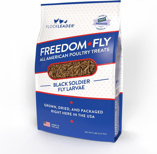 FLOCKLEADER Freedom Fly, All American Dried Black Soldier Fly Larvae Poultry Treats, 5 lb