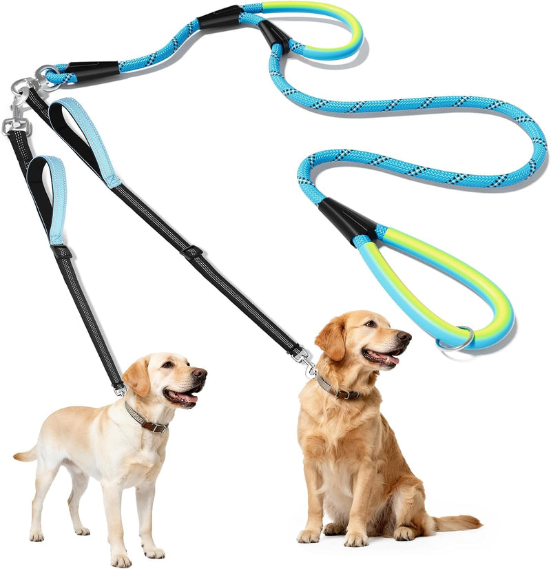 XiaZ Double Dog Leash for Two Dogs Perfect for Small Medium Dogs, 3/8”Blue
