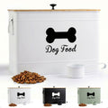 Dog Food Container Airtight 15-20 lb (70 Cup) Capacity with Metal Scoop - Cute Airtight Dog Food Storage Container with Bamboo Lid - White Metal Kibble Storage Bin for Dogs up to 100 lbs - Big Pet Jar