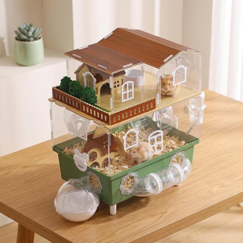 Acrylic Hamster Cage Clear Hamster Habitat with Running Wheel & Hideout
