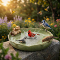 Bakayoyo 9.45inch Ceramic Ground Bird Bath Bowl for Outside, BirdBath Bowl Only, Ground Bird Feeders and birdbath for Outdoors, Tabletop，Balcony and Garden(Angel)