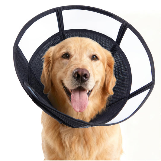 Soft Dog Cone, Stop Licking Deep Pet Recovery Collar After Surgery for Large Medium Dogs, Clear Plastic Breathable Elizabethan Head Neck Circle, Adjustable Comfortable Cones 25cm /10" Long (L Black)