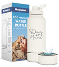 Dog Mom Water Bottle - 32 oz Stainless Steel Double Wall Insulated with 8 oz Detachable Bowl on Bottom - Cool Dog Mom Gifts for Women for Hiking, Walking, Travel and Everyday Adventures - DM Cream