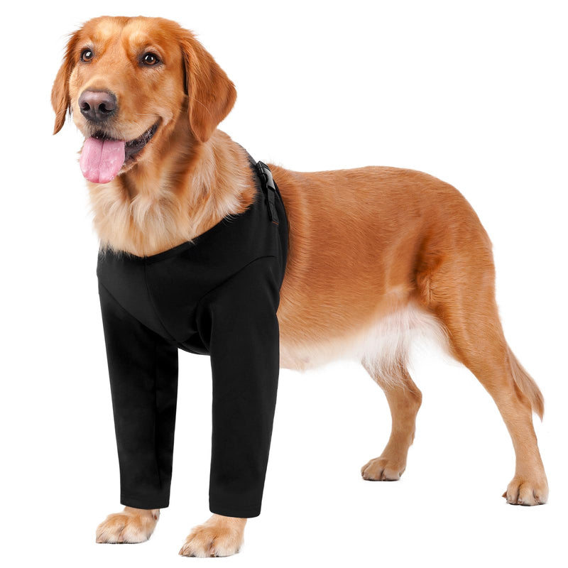 BARKLESS Dog Surgery Recovery Suit for Front Leg, Breathable & Soft Dog Long Front Leg Sleeve Shirt to Stop Licking, Adjustable|Comfortable Male Female Wound Cover, Pet Cone Alternative (Black, L)