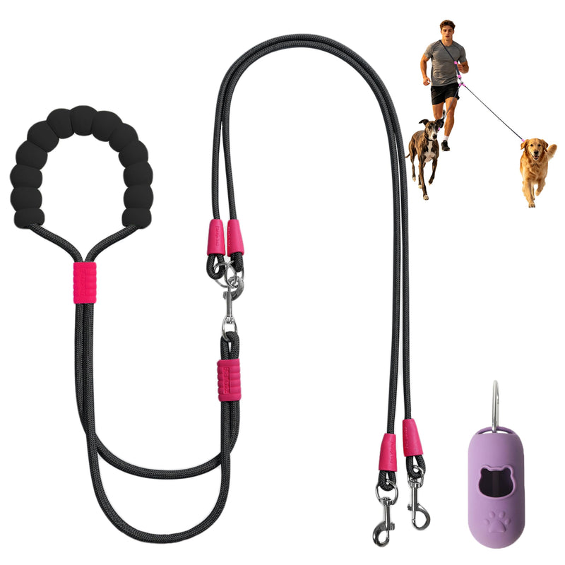 ZOOFLEM Double Dog Leash, Hands-Free Dual Dog Leash, 360° Rotating Tangle-Free Adjustable, Soft Handle, Adjustable Crossbody Waist Strap, Suitable for Small, Medium, and Large Dogs
