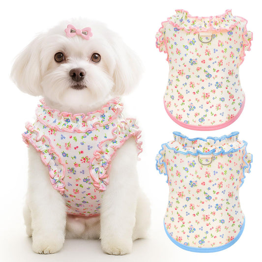 2 Pack Dog Shirt for Small Dogs Breathable Summer Clothes with Ruffled Sleeves Dog Tshirt Stretchy Pet Tee for Puppies Sphynx Cats Kitten Frenchie Dachshund(Pink&Blue,Small)