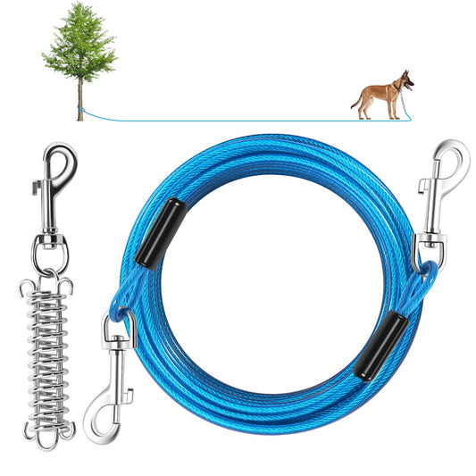 Dog Tie Out Cable, 30 FT Heavy Duty Dogs Lead Cable with Detachable Shock Spring, Dog Runner Chains for Outside Yard Camping Hold Small or Medium Dogs (30feet, up to 160lbs)
