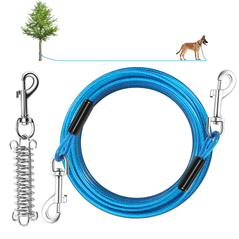 Dog Tie Out Cable, 30 FT Heavy Duty Dogs Lead Cable with Detachable Shock Spring, Dog Runner Chains for Outside Yard Camping Hold Small or Medium Dogs (30feet, up to 160lbs)