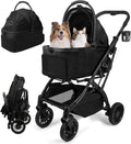 Small Dog Stroller, Pet Stroller for Small Dogs, 5-in-1 Dog Strollers - Fold All in One Without Detaching Carrier, Pet Strollers with Removable Waterproof Carrier for Dogs Cats 10 lbs 20 lbs