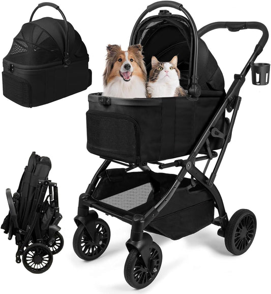 Small Dog Stroller, Pet Stroller for Small Dogs, 5-in-1 Dog Strollers - Fold All in One Without Detaching Carrier, Pet Strollers with Removable Waterproof Carrier for Dogs Cats 10 lbs 20 lbs