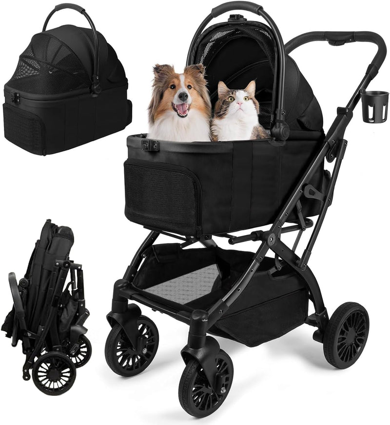 Small Dog Stroller, Pet Stroller for Small Dogs, 5-in-1 Dog Strollers - Fold All in One Without Detaching Carrier, Pet Strollers with Removable Waterproof Carrier for Dogs Cats 10 lbs 20 lbs