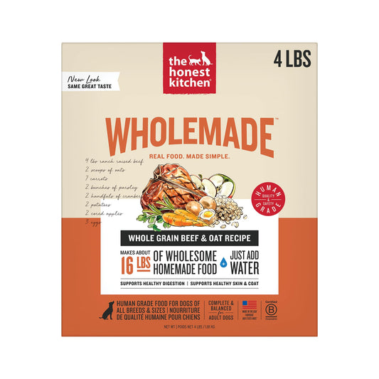 The Honest Kitchen Human Grade Wholemade™ Dehydrated Dog Food, Whole Grain Beef & Oat, 4 lb (makes 16lbs)