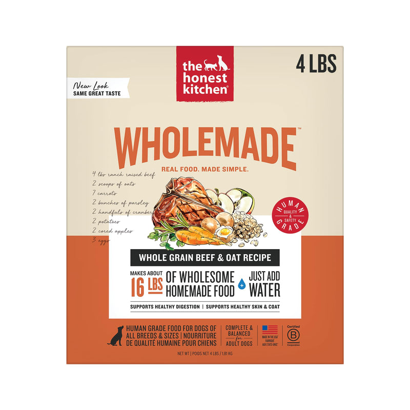 The Honest Kitchen Human Grade Wholemade™ Dehydrated Dog Food, Whole Grain Beef & Oat, 4 lb (makes 16lbs)