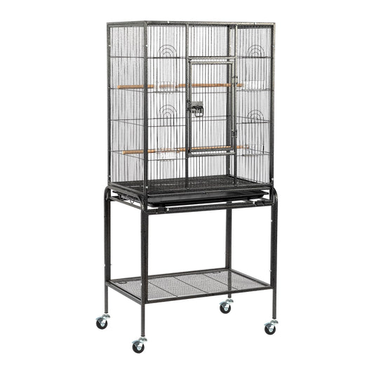 VINGLI 53-inch Bird Cage with Wheels, Durable Wrought Iron Parakeet Cage with Slide Out Tray, Black Bird Cages for Parakeets/Lovebird/Cockatiels/Budgies and Other Small/Medium Birds (Black, 53 inch)