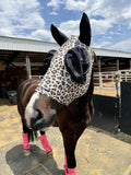 Stretchable UV-Blocking Equine Fly Mask with Moldable Ear Covers, Adjustable Comfort Mesh Straps, Leopard-Pattern Pastur