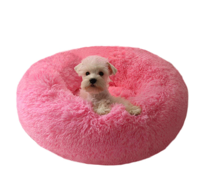 BODISEINT Modern Soft Plush Round Pet Bed for Cats or Small Dogs, Mini Medium Sized Dog Cat Bed Self Warming Autumn Winter Indoor Snooze Sleeping Cozy Kitty Teddy Kennel (20'' D x 8'' H, Hot Pink)