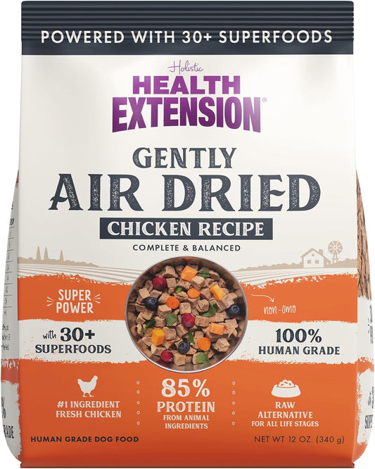 Health Extension Gently Air Dried Chicken Dog Food, 12oz (340g) – Complete & Balanced with 85% Animal Protein and 30+ Su
