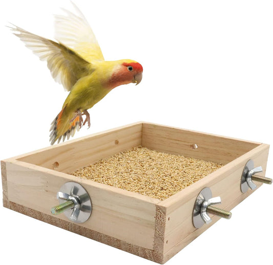 Bird Feeding Cups, Natural Wooden Parrot Perch Stand, Birds Food Dish, Parakeets Feeder Bowl, Cage Accessories for Small