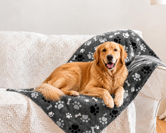 Waterproof Dog Blanket 40x30 Inches, Reversible Sherpa Fleece Pet Blanket for Couch Car Bed, Soft Fluffy Washable Puppy 