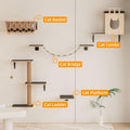 HHOFURN 5-in-1 Cat Wall Shelves Set with Hammock, Wall-Mounted Cat Furniture Includes Condo, Bridge, Ladder & Steps for Indoor Cats, Safe & Stable (Gray)