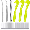 Boao 7 Pcs Tick Removal Tool Kit, Include 3 Plastic Removers, 3 Stainless Steel Tweezers with Comb for Dog and Cats(Fluorescent Green)