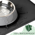 Greatbond 100% Waterproof Silicone Pet Feeding Mat,Warped Resistant Raised Edge BPA-Free Dog Cat Food Mats, Non-Slip Pet Placemat with High Lip to Prevent Spills, Dishwasher Safe, 21.5"x14" Black