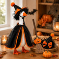 7inch Desk Goose Halloween Outfits, Mini Desktop Goose Clothes with Halloween Witch Hat, Black Cape & Pumpkin Broom Deco