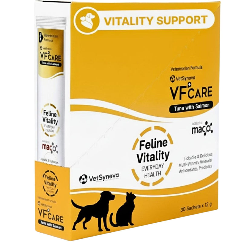 VFcare Feline Vitality Cat Supplement – Lickable Paste for Cat Immune Support & Cat Skin Allergy Relief – Daily Multi-Vitamin with Omega 3, Biotin, Prebiotics, Mac, Taurine – 30 Sachets