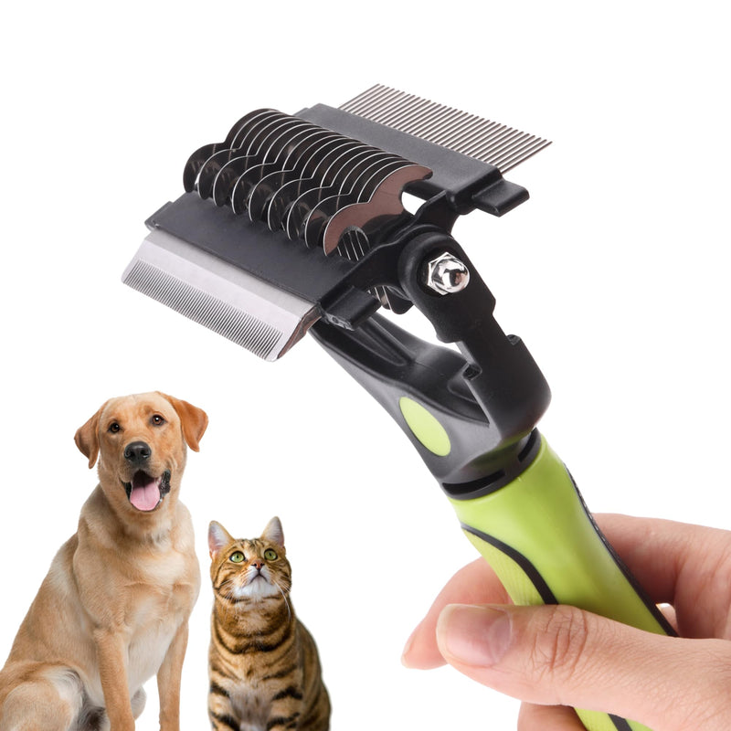 PAWSPIK 3-in-1 Dog Grooming Brush – Undercoat Rake, Deshedding Tool & Comb for Dogs & Cats, Dual-Sided 9 & 17 Teeth Dematting Brush, Anti-Slip Handle, Large