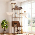 Hey-brother Wooden Cat Tree, 69.7 inch Cats Furniture Tower with Large Platforms, Hammocks, Spacious Condo, Full Sisal Scratching Posts, Ladder, Brush, Water Proof Surface, Rustic Brown MPJ121SR