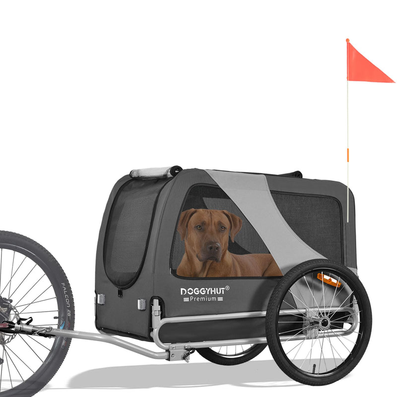 DOGGYHUT® Premium XL Pet Bike Trailer for Large Dog or Multiple Small Dogs, Up to 100 lbs,Dog Bicycle Carrier,Low Center of Gravity,Easy Folding Frame Cart