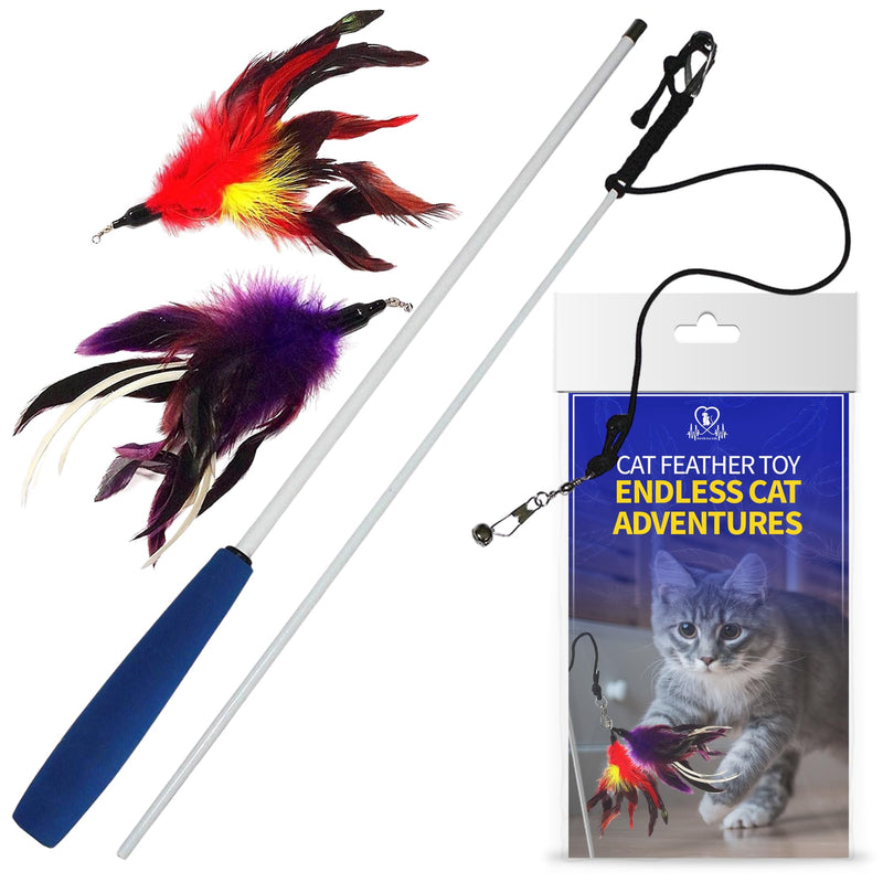 PET FIT for Life 2 Feather Wand CAT Toy, RED and Purple