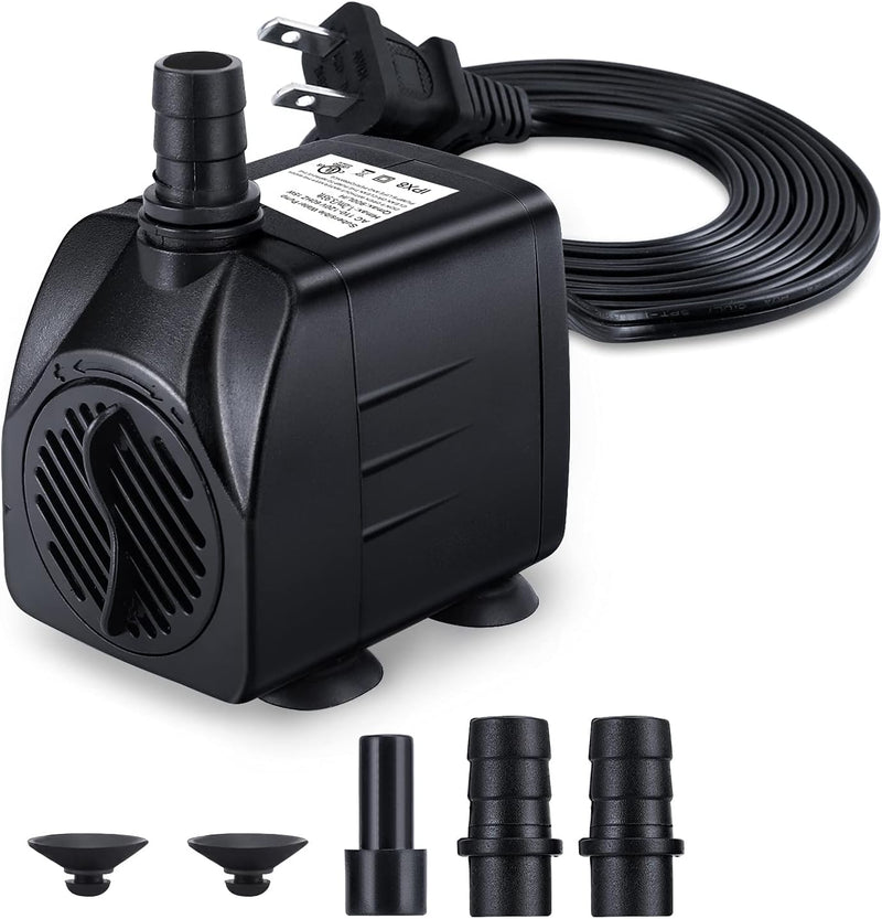 CWKJ Fountain Pump, 160GPH(10W 600L/H) Submersible Water Pump, Durable Outdoor Fountain Water Pump with 7.2ft（2.2m）Power