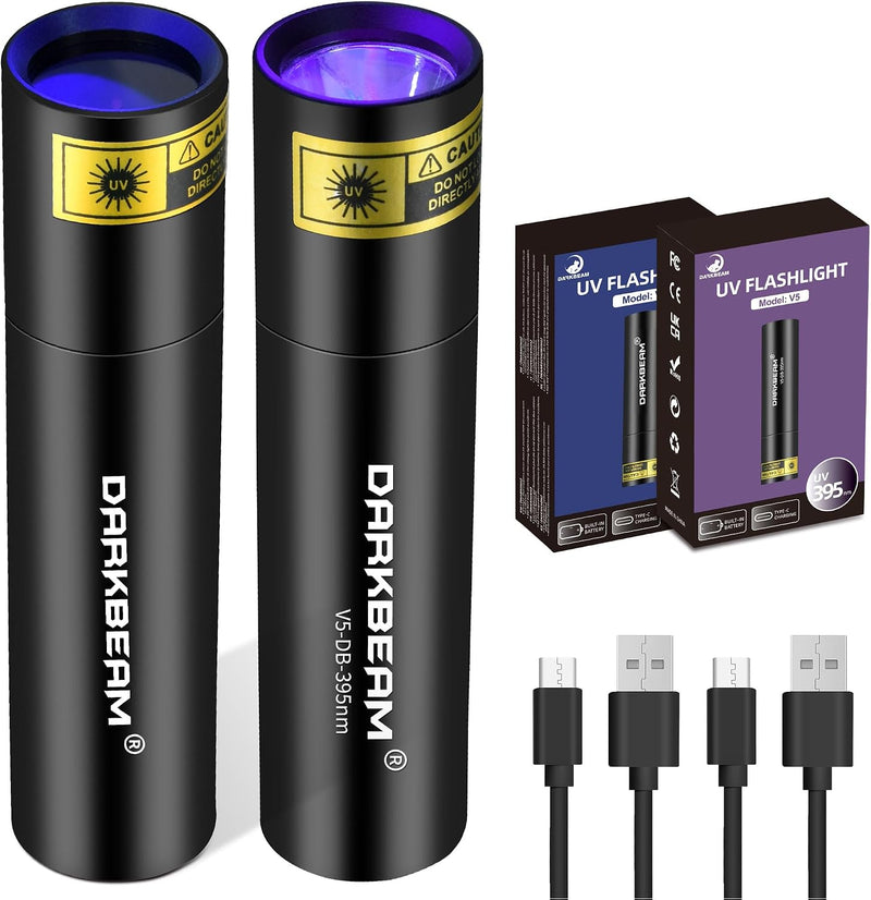 DARKBEAM UV Flashlight 365nm & 395nm Black Light Woods Lamp Ringworm 2 Pack