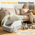 XL Open Top Stainless Steel Litter Box with High Sides,Light Gray