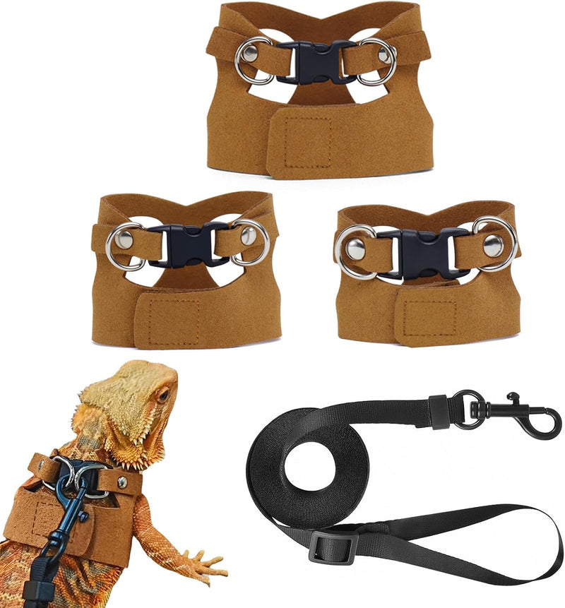 3 Pack Small Animals Leash and Harness Set for Bearded Dragon, 6.5FT Leash with 3 Sizes Adjustable Soft Harness for Rept