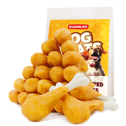 KUADELRO Dog Treats, Chicken Wrapped Calcium Bones Rawhide-Free Grain-Free Dog Training Treats Teeth Cleaning Chews Long-Lasting Snacks for Medium and Large Breed 10.58oz