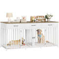 HOSTACK Double Dog Crates Furniture, 71" Wide Indoor Dog Kennel with 3 Drawers, Farmhouse Dog Cage for 2 Large/Medium Dogs, Heavy Duty Dog Crate with Removable Room Divider, Wooden Pet House, White