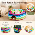 LUCKITTY Large Cat Tunnel Bed Under Christmas Tree with Fluffy Toy Balls, Small Cushion and Flexible Design- 10 inch Diameter, 3 ft Length- Great for Cats, and Small Dogs, Rainbow Wave Color