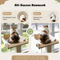 Solid Wood Cat Window Perch with 2 Jumping Platforms, Cat Hammock for Window with Scratching Post, Sisal Tall Cats Scratching Post with Large Perch, Wooden Cats