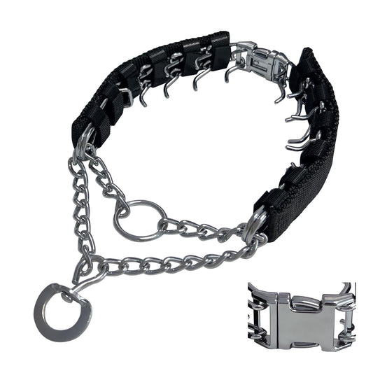 Prong Training Collar for Dogs, Adjustable Dog Pinch Collar with Quick Release Buckle, No Pull Collar for Small Medium Large Dogs, Extra Link and Caps
