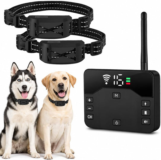Wireless Dog Fence System for 2 Dogs, 2-in-1 Fence & Training Collar