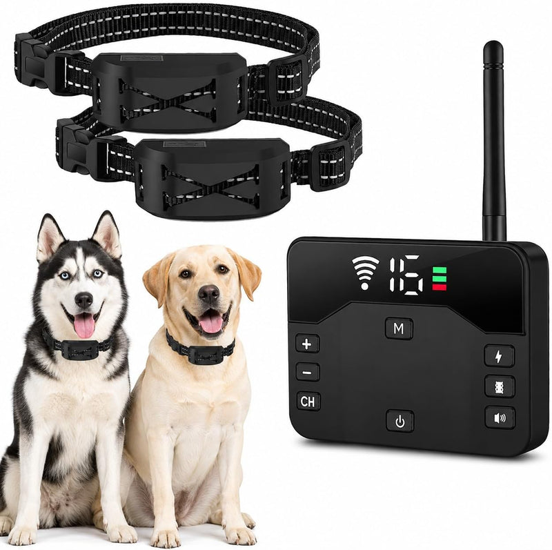 Wireless Dog Fence System for 2 Dogs, 2-in-1 Fence & Training Collar