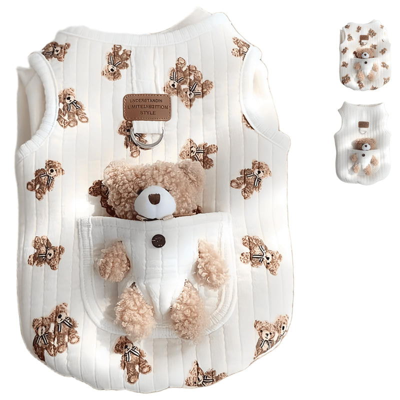Cute Pet Apparel Plush Bear Pattern Cartoon Dog Clothes All Season Sleeveless Puppy Kitten Pullover Soft Skin-Friendly (White2, M (4.4-7.7lbs))