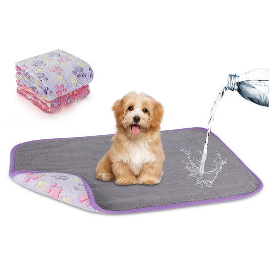 YUEPET Waterproof Dog Blankets, 2 Pack Washable Dog Blankets for Bed Couch Sofa Protector Fleece Flannel Puppy Blanket Soft Plush Reversible Throw Blanket for Small Dogs Puppy Cat 23"×16"(Purple+Pink)