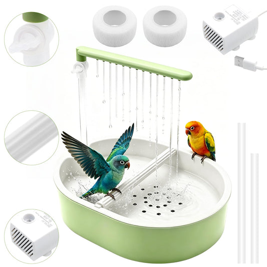 Lignumix Automatic Bird Bath with Quiet Pump,Parakeet Bird Bathtub for Cage with Adjustable Shower Head & Water Flow Valve,Large Bird Baths Detachable for Easier Cleaning,BPA-Free