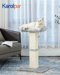 Karolpar 32" Cat Scratching Post for Indoor Cats, Sisal Cat Scratcher with Plush Perch, Large Scratch Post with Bed, Removable Cover, Sisal Fabric,Light Grey