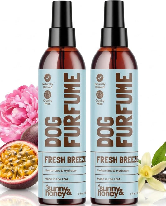 Sunny & Honey Dog Perfume Spray Long Lasting - 4 fl oz (2-Pack) - Deodorizing, Detangling & Hydrating with Avocado Oil & Silk Protein - pH Balanced Dog Cologne Spray - Fresh Breeze Scent