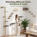 Cat Wall Shelves with 3 Steps, Wooden Cat Wall Furniture up to 15lbs, Floating Stairs for Small/Medium Cats, Kitty Wide Climber Shelf with Cozy Perch for Indoor