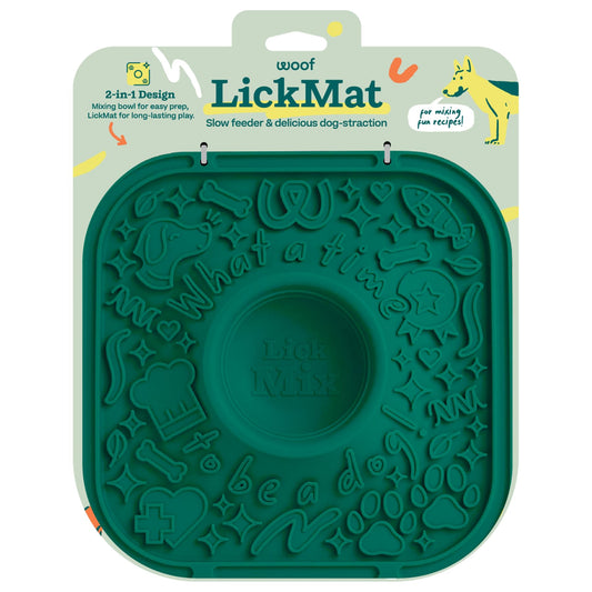 WOOF LickMat - Easy-to-Clean Lick Mat for Dogs - Slow Feeder Mat with Non-Slip Design - BPA-Free Silicone Lick Mat - Interactive Dog Toys - Green